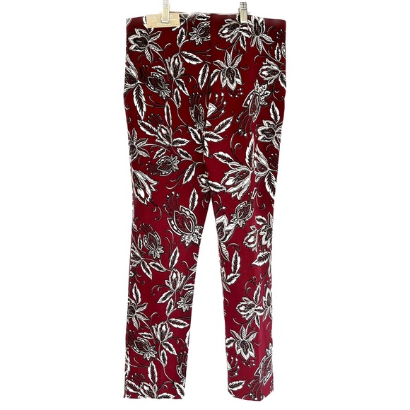 NWT Chico's burgandy floaral ankle pant, size 0R (US size 4) - Picture 2 of 6